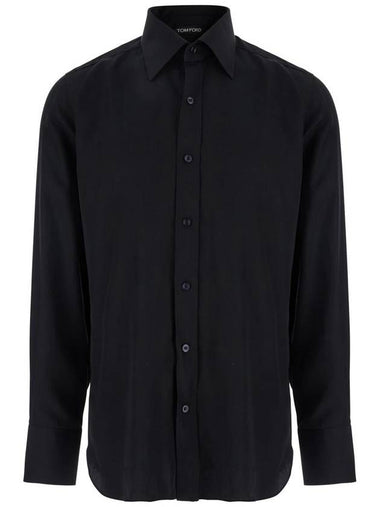 Black Shirt With Classic Collar In Tech Fabric Man - TOM FORD - BALAAN 1