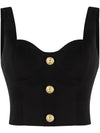 Button Crop Sleeveless Black - BALMAIN - BALAAN 1