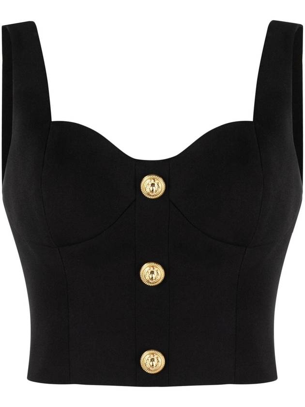 Button Crop Sleeveless Black - BALMAIN - BALAAN 1