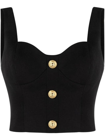 Button Crop Sleeveless Black - BALMAIN - BALAAN 1