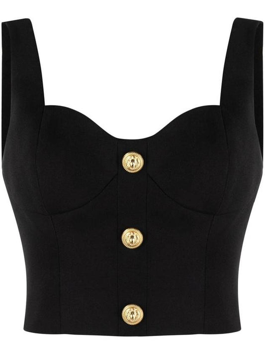 Button Crop Sleeveless Black - BALMAIN - BALAAN 1