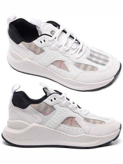 Logo Print Leather Suede and Check Mesh Sneakers Archive Beige White - BURBERRY - BALAAN 2