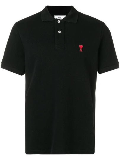 Heart Logo Short Sleeve Polo Shirt Black - AMI - BALAAN 2