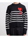 Striped Big Heart Logo Knit Top Black - AMI - BALAAN 4