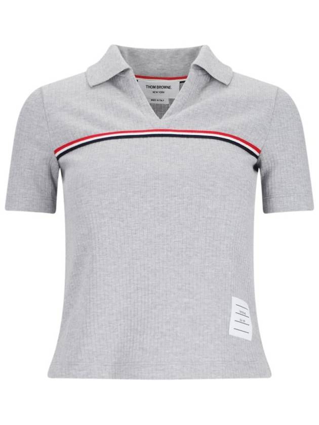 Three Stripes High Twist Rib Polo Shirt Grey - THOM BROWNE - BALAAN 2