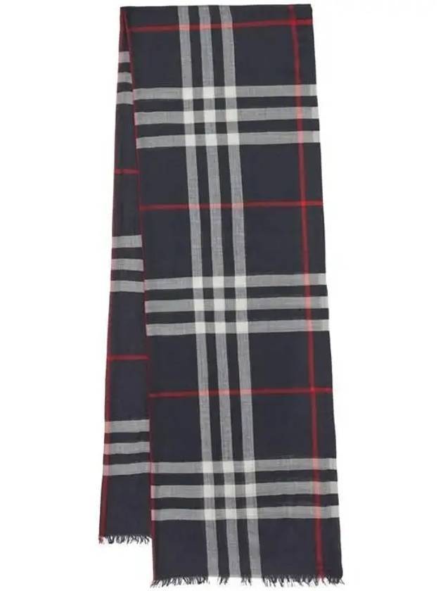 Check Lightweight Wool Silk Scarf Navy - BURBERRY - BALAAN 1