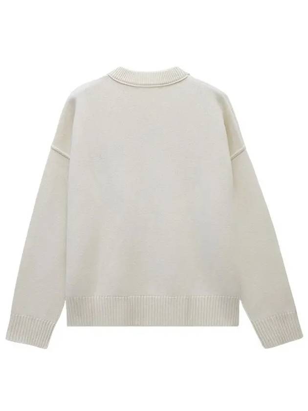 Intarsia Big Heart Logo Wool Knit Top Ivory - AMI - BALAAN 6