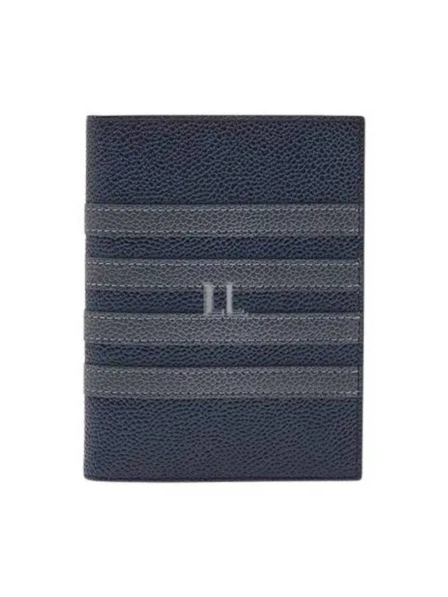 Pebble Grain Leather 4 Bar Card Wallet Navy - THOM BROWNE - BALAAN 2