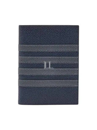 Pebble Grain Leather 4 Bar Card Wallet Navy - THOM BROWNE - BALAAN 2