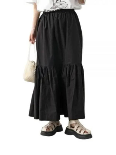 Cotton Poplin Maxi Flounce Long A-Line Skirt Black - GANNI - BALAAN 2