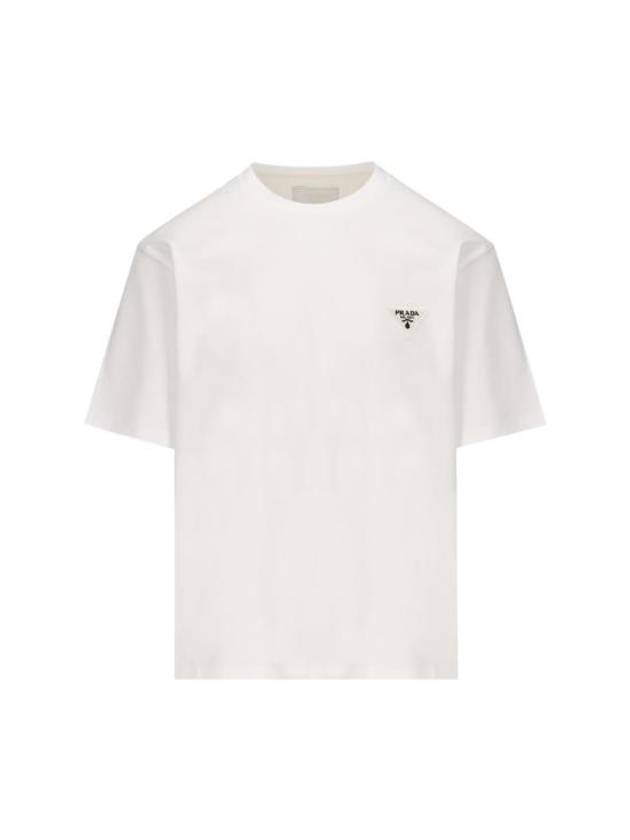 Triangular Logo Cotton Short Sleeve T-shirt White - PRADA - BALAAN 1