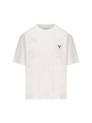 Triangular Logo Cotton Short Sleeve T-shirt White - PRADA - BALAAN 1