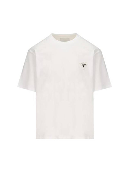 Triangular Logo Cotton Short Sleeve T-shirt White - PRADA - BALAAN 1