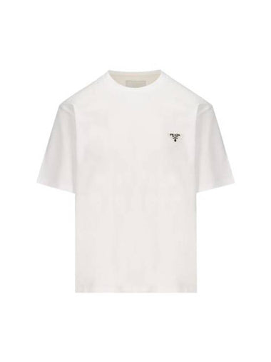 Triangular Logo Cotton Short Sleeve T-shirt White - PRADA - BALAAN 1