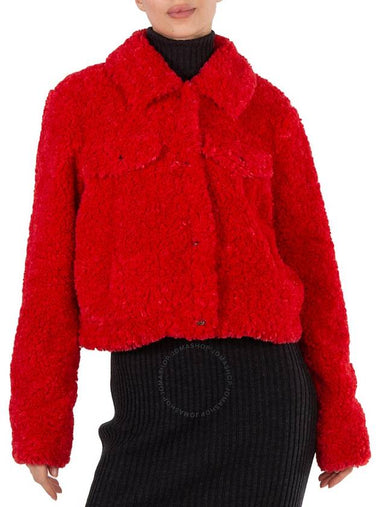 Michael Kors Ladies Faux Sherpa Trucker Jacket In Red, Size Medium - MICHAEL KORS - BALAAN 1