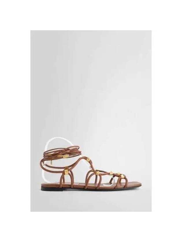 Women's Rockstud Net Lace Up Sandals Brown - VALENTINO - BALAAN 3