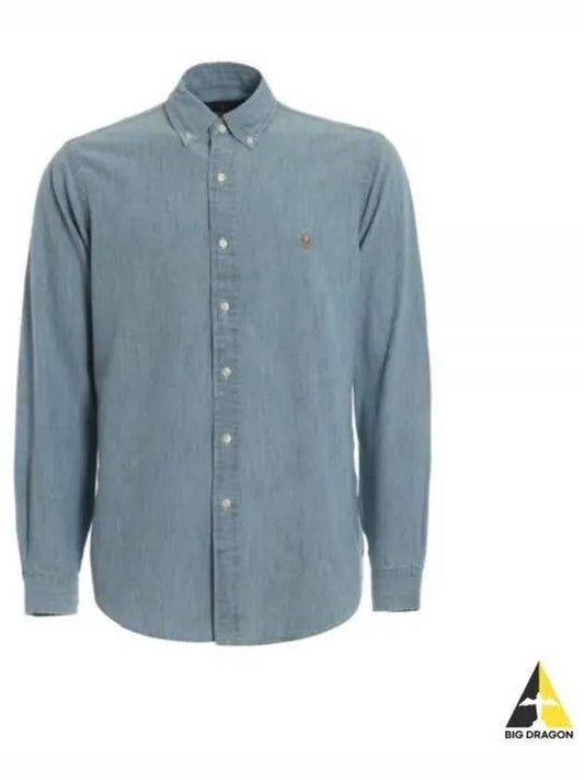 Embroidered Pony Logo Chambray Long Sleeves Shirt Denim Blue - POLO RALPH LAUREN - BALAAN 2