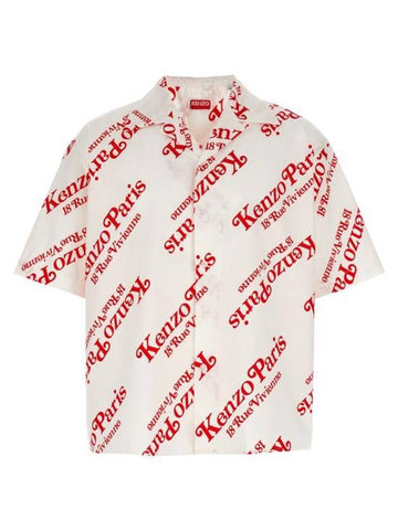 Verdy Boxy Monogram Print Button Short Sleeve Shirt White - KENZO - BALAAN 1