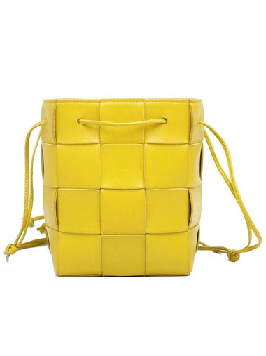 Bottega Veneta 680218 Yellow Intrecciato Weaving Small Cassette Crossbody Bucket Crossbag - BOTTEGA VENETA - BALAAN 1