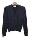 Red Heart Logo Merino Wool Cardigan Navy - AMI - BALAAN 3