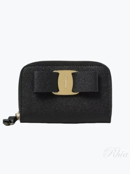 Vara Bow Zipper Card Wallet Black - SALVATORE FERRAGAMO - BALAAN 2