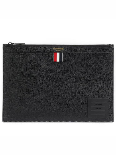 Black Diagonal Pebble Grain Leather Clutch Bag Black - THOM BROWNE - BALAAN 2