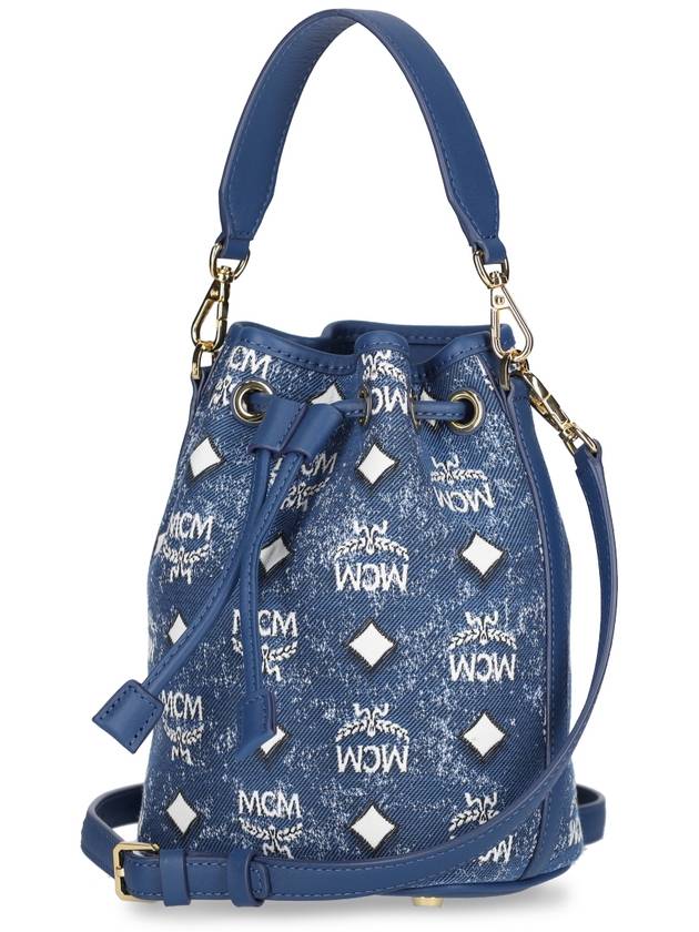 Dessau Vintage Denim Jacquard Drawstring Bucket Bag Navy - MCM - BALAAN 3