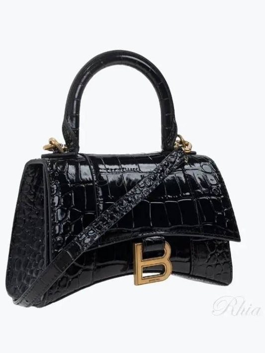 Hourglass Crocodile Embossed Leather XS Tote Bag Black - BALENCIAGA - BALAAN 2