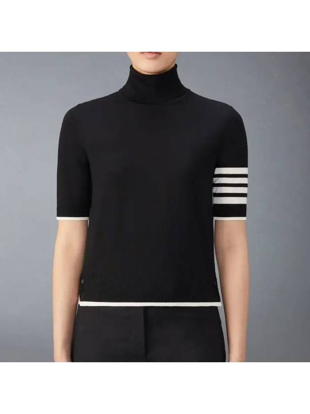 4 Bar Relaxed Fit Fine Merino Wool Turtleneck Black - THOM BROWNE - BALAAN 5