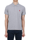 Men's Heart Logo Polo Shirt Heather Grey - AMI - BALAAN 3