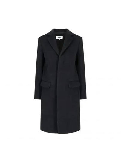 Embroidered Logo Virgin Wool Mohair Blend Single Coat Black - MAISON MARGIELA - BALAAN 2