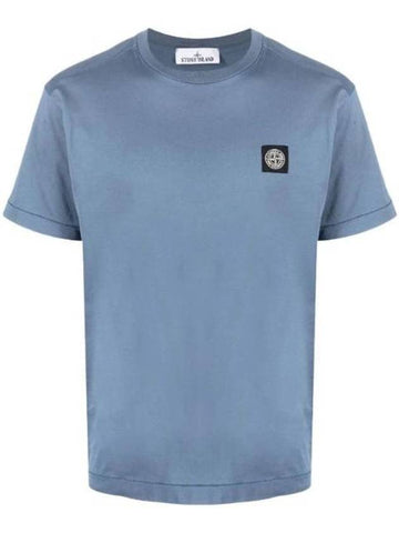 Logo Patch Cotton Short Sleeve T-Shirt Avio Blue - STONE ISLAND - BALAAN 1