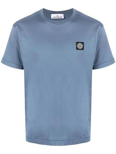 Logo Patch Cotton Short Sleeve T-Shirt Avio Blue - STONE ISLAND - BALAAN 1