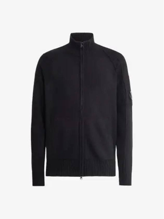 Lens Wappen Lambswool Zip-Up Cardigan Black - CP COMPANY - BALAAN 2