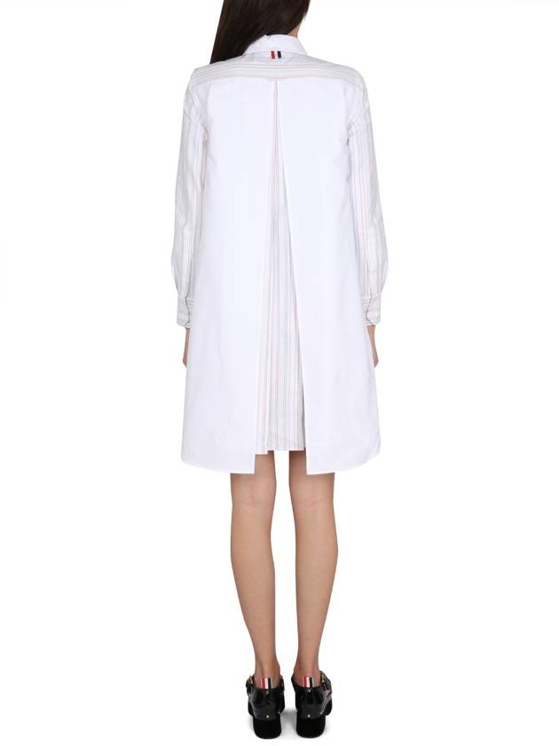 Pleated Back Striped Oxford Short Dress - THOM BROWNE - BALAAN 4