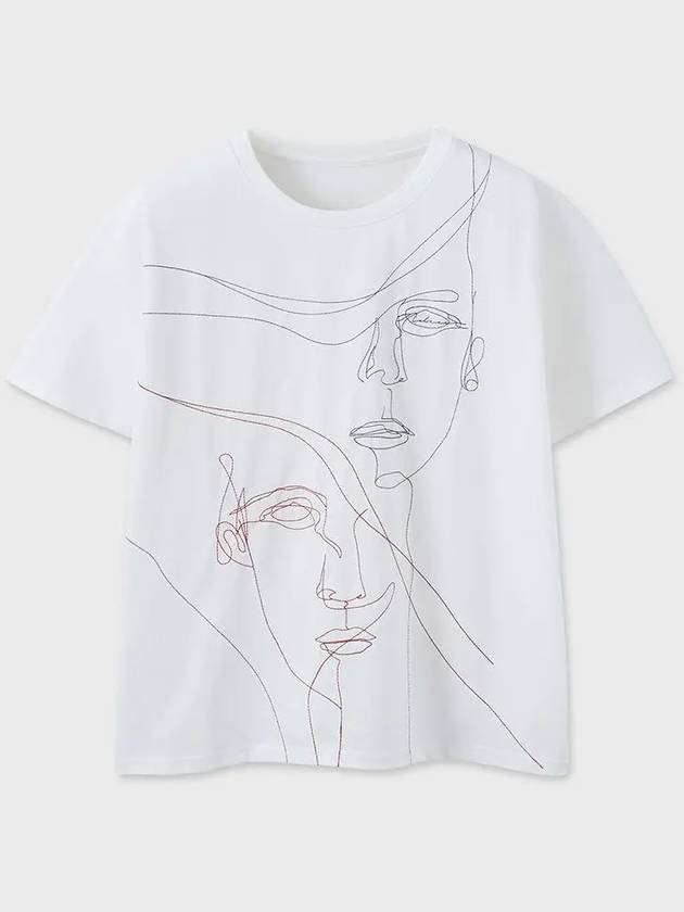 Line Drawing Half Short Sleeve T-Shirt White - NOIRER - BALAAN 3