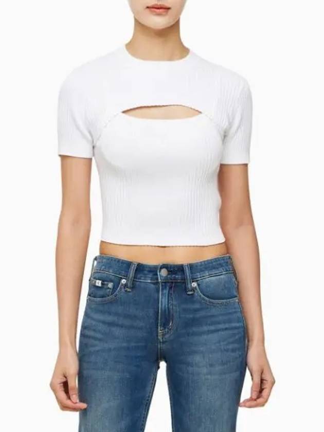 JEANS Women s White 3 IN 1 Ribbed Short Sleeve Sweater J223332 YAF - CALVIN KLEIN - BALAAN 1