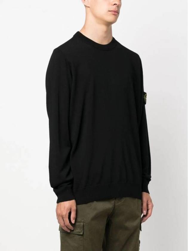 Regular Fit Crew Neck Wool Knit Top Black - STONE ISLAND - BALAAN 4