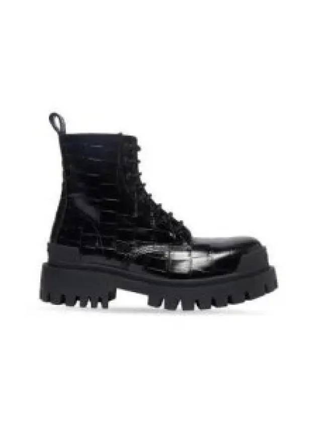 Strike Crocodile Leather Lace Up Walker Boots Black - BALENCIAGA - BALAAN 2