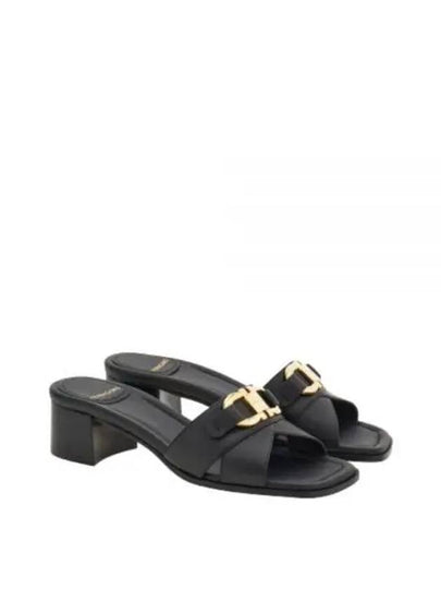 Gancini Ornament Slide Sandal Heels Black - SALVATORE FERRAGAMO - BALAAN 2