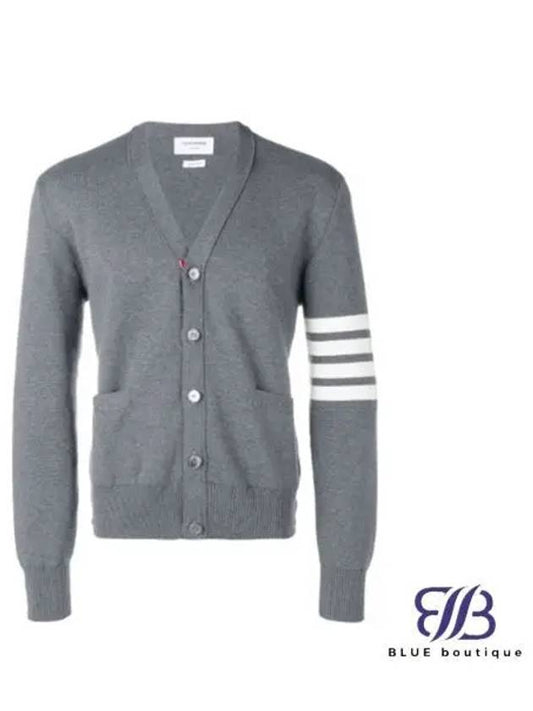 Milano Stitch 4-Bar Cardigan Medium Grey - THOM BROWNE - BALAAN 2