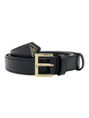 Women's Gold Triangle Logo Leather Belt Black - PRADA - BALAAN 1