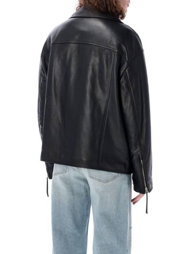 Leather Zip-Up Biker Jacket Black - ACNE STUDIOS - BALAAN 3