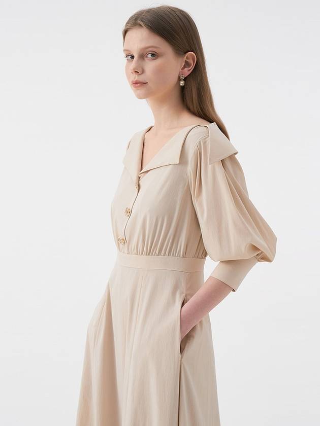 Women's Raina Deep V-neck Collar Flare Long One-Piece Beige - AME - BALAAN 6