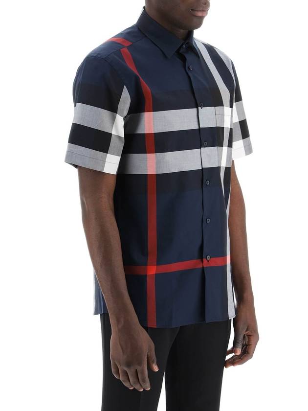 Check Cotton Short Sleeve Shirt Navy - BURBERRY - BALAAN 3