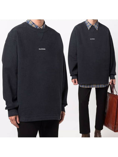 Logo Cropped Neck Oversized Fit Sweatshirt Black - ACNE STUDIOS - BALAAN 2