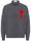 Big Heart Logo Wool Knit Turtleneck Grey - AMI - BALAAN 3