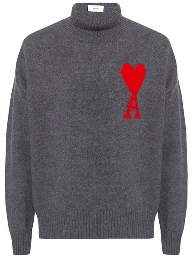 Big Heart Logo Wool Knit Turtleneck Grey - AMI - BALAAN 3