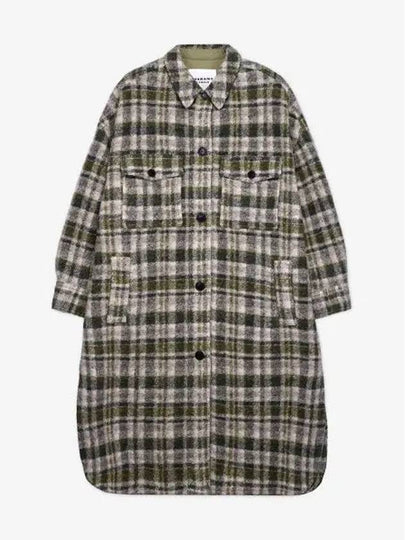 Fontizi Long Check Wool Single Coat Khaki Ecru - ISABEL MARANT - BALAAN 2