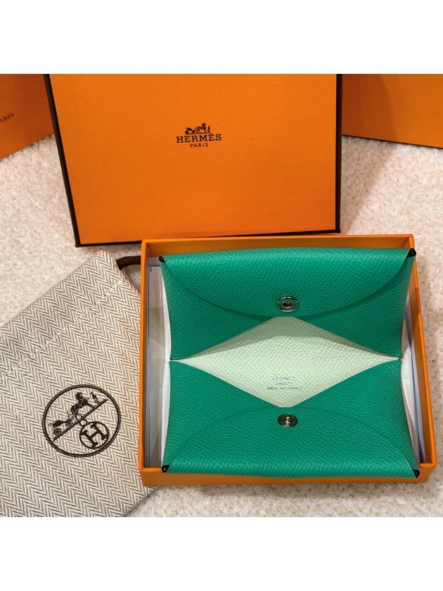 Card Wallet Goatskin Palladium Calvi Verso Mint - HERMES - BALAAN 5